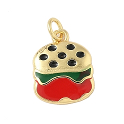 Красный Латунь эмаль прелести, гамбергерский шарм, с целью перехода в кольце, без свинца и без кадмия, долговечный, стойки покрытие, реальный 18 k позолоченный, красные, 15x12x2 мм, отверстие : 3.4 мм