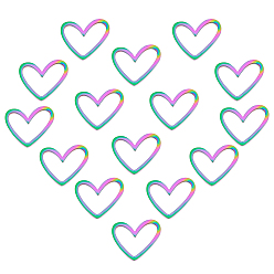 Rainbow Color 15 шт. 201 соединительные кольца из нержавеющей стали, лазерная резка, асимметричное сердце, Радуга цветов, 10.5x13x1 мм