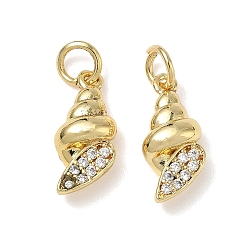 Shell Shape Латунные микропаве прозрачные кубические циркониевые подвески, с целью перехода в кольце, без свинца и без кадмия, долговечный, стойки покрытие, реальный 18 k позолоченный, раковина, 15x7x4.5 мм, отверстие : 3 мм