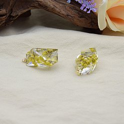 Желтый Подвески из смолы, с сухих цветов внутри, полигон прелести, желтые, 32x18x12 мм