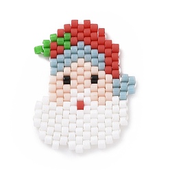 Santa Claus Handmade MIYUKI Japanese Seed Loom Pattern Seed Beads, Christmas Theme Pendants, Santa Claus, 26x19x1.7mm