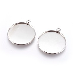 Stainless Steel Color Tarnish Resistant 304 Stainless Steel Pendant Cabochon Settings, Plain Edge Bezel Cups, Flat Round, Stainless Steel Color, Tray: 30mm, 36.5x32x2mm, Hole: 3mm