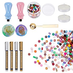 Mixed Color DIY Scrapbook Making Kits, Including Pear Wood Handle, Candle, Stainless Steel Spoon, Metallic Markers Paints Pens, Octagon Sealing Wax Particles, Wax Seal Brass Stamp Head, Mixed Color, 8.5x17x0.1cm