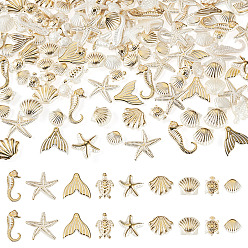 White 150Pcs Ocean ABS Plastic Imitation Pearl Beads, Golden Metal Enlaced, Half Plated, Mixed Shapes, White, 13~20x9~23x3~7mm, Hole: 1.4~1.8mm