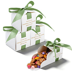 Olive Drab Gold Stamping For You White Paper Candy Boxes with Ribbon, Square, Olive Drab, 6.5x6.5x6.7cm