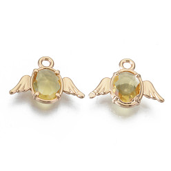 Золотистый Граненые подвески стекла, с выводами настроек ламелей из сплава, без кадмия, без никеля и без свинца, ангел, золотой свет, золотые, 12x16x3 мм, отверстие : 1.6 мм
