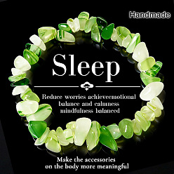 Grüne Jade Stretcharmbänder mit natürlichen grünen Jadesplittern, 6.89 Zoll (17.5 cm)