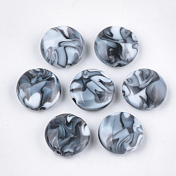 Schiefer grau Acryl-Perlen, Nachahmung Edelstein-Stil, Ton zwei, Flachrund, Schiefer grau, 13~13.5x5.5 mm, Bohrung: 2 mm, ca. 860 Stk. / 500 g