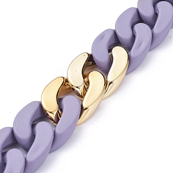 Средний Фиолетовый Бордюрные цепи ручной работы, кубинские звенья цепи, с непрозрачным акрилом, окрашенным распылением, и соединительными кольцами из пластика CCB, для изготовления ювелирных изделий, средне фиолетовый, ссылка: 30x20.5x6 mm, 39.37 дюйм (1 м) / прядь