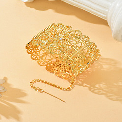 Золотой Браслеты из цинкового сплава с цветочным узором и кристаллами-стразами, широкие браслеты для женщин, золотые, внутренний диаметр: 2-5/8 дюйм (6.7 см)