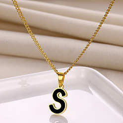 Letter S 304 ожерелья из витой цепочки с подвеской из нержавеющей стали и черной эмалью, золотые, Письмо с, 15.75 дюйм (40 см)