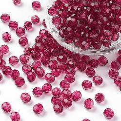 Cerise Transparent Acrylic Beads, Faceted, Round, Cerise, 8mm, Hole: 1.5mm, about 1800pcs/500g