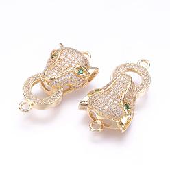 Real 18K Gold Plated Brass Micro Pave Cubic Zirconia Links, Leopard, Real 18K Gold Plated, 29x14x6.5mm, Hole: 1.5mm