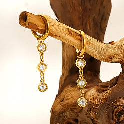 Clear 304 Stainless Steel Pave Cubic Zirconia Hoop Earrings for Women, Flat Round, Dangle Earrings for Women, Golden, Clear, 40mm