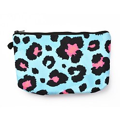 Голубой Косметички на молнии из полиэстера, прямоугольник с леопардовым принтом, голубой, 14x21.6x2.1 см