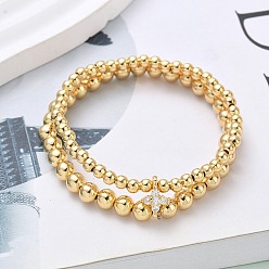 Настоящее золото 18K Браслеты из латуни с микропаве из круглых бусин кубического циркония для женщин, стойки покрытие, долговечный, без свинца и без кадмия, реальный 18 k позолоченный, внутренний диаметр: 2 дюйм (5 см)