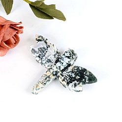 Мосс Агат Резные фигурки стрекоз из натурального мохового агата, для домашнего украшения рабочего стола, 65 мм