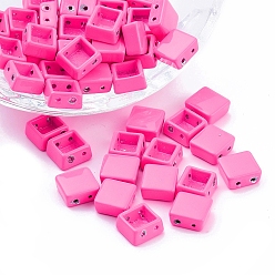 Hot Pink Spray Painted Alloy Multi-Strand Links, For Tile Elastic Bracelets Making, Square, Hot Pink, 8x8x4mm, Hole: 1mm