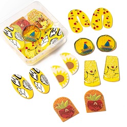 Gold 24Pcs 6 Style Cellulose Acetate(Resin) and Acrylic Pendant Sets, 3D Printed, U Shape & Oval & Half Round & Trapezoid & Flat Round, Gold, 4pcs/style