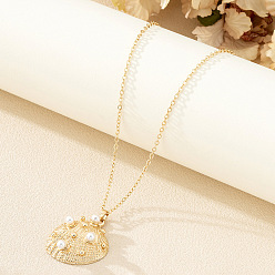 Shell Shape Летние пляжные ожерелья из искусственного жемчуга и пластика для женщин, золотые, белые, формы раковины, 14.57 дюйм (37 см)