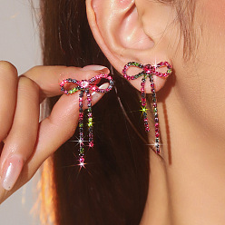 Фуксиновый Латунь горный хрусталь серьги, бантом, красно-фиолетовые, 44x27 мм