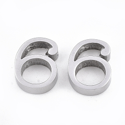 Number Tarnish Resistant 304 Stainless Steel Pendants, Number, Stainless Steel Color, Num.6, 13x10x3mm, Hole: 1.8mm