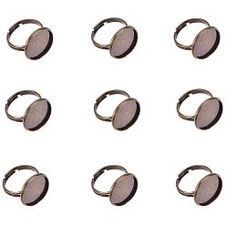 Antique Bronze 10Pcs Antique Bronze Brass Adjustable Finger Ring Findings, Pad Ring Bases Perfect for Cabochons