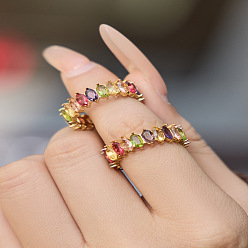Разноцветный 304 Кольца из нержавеющей стали с цветными фианитами для женщин, овальные, золотые, красочный, 6.5 мм, внутренний диаметр: 17.8x16.8 мм