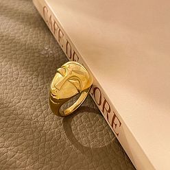 Human 304 Stainless Steel Finger Rings, Real 18K Gold Plated, Human Face, US Size 7(17.3mm)
