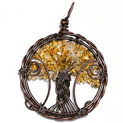 Цитрин Большие подвески из натурального цитринового кварца, медная проволока, обернутая в плоском виде, с подвесками в виде деревьев, 50 мм