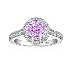 Фиолетовый 925 Кольца с простой полосой из стерлингового серебра с микропаве и кубическим цирконием, Реальная платина, плоско-круглые, фиолетовые, размер США 7 (17.3 мм)