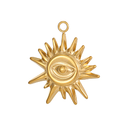 Настоящее золото 18K 304 подвески из нержавеющей стали, солнечные чары, ионное покрытие (ip), реальный 18 k позолоченный, 29x25 мм, отверстие : 2 мм