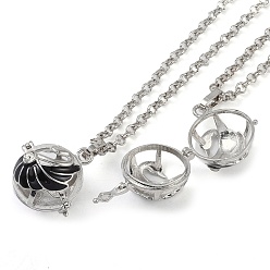 Black Brass Enamel Pendant Necklaces, Iron Rolo Chains, Round with Footprint Pattern, Platinum, Black, 31.77 inch(807mm)