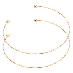 Настоящее золото 18K 2 шт 304 изготовление ожерелий из нержавеющей стали, жесткие ожерелья, с неподвижными круглыми бусинами, реальный 18 k позолоченный, Внутренний диаметр: 14x14.5 cm, 2 мм