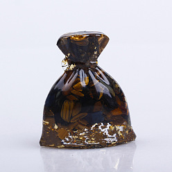 Тигровый глаз Украшение для дисплея денежного мешка из смолы, с натуральными чипсами тигрового глаза внутри статуй для украшения домашнего офиса, 46x25x50 мм