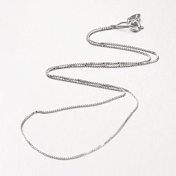 Platinum Rhodium Plated 925 Sterling Silver Box Chain Necklaces, with Spring Ring Clasps, Thin Chain, Platinum, 18 inchx0.6mm