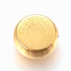 Золотой 304 из нержавеющей стали бусы, плоский круглый с cssmlndsmd крест бог отец религиозное христианство, золотые, 11x5 мм, отверстие : 2 мм