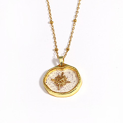 Звезда Подвески-колье из латуни и эпоксидной смолы с блестками для женщин., золотые, звезда, 15.75 дюйм (40 см), Кулон : 20 мм