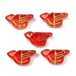 Красный Гальванопокрытие и стеклянные бусины с золотым металлическим плетением, птица, красные, 10x19.5x7 мм, отверстие : 1 мм