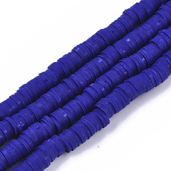 Azul Medio Hechos a mano de los granos de la arcilla del polímero hebras, para suministros de manualidades de joyería diy, perlas heishi, disco / plano y redondo, azul medio, 6x0.5~1 mm, agujero: 1.8 mm, sobre 290~320 unidades / cadena, 15.75 pulgada ~ 16.14 pulgada (40~41 cm)