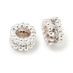 Серебро Реечное покрытие латунь микро паве прозрачный кубический цирконий европейские бусины, бусины с большим отверстием, долговечный, без свинца и без кадмия, рондель, серебряные, 8x4.8 мм, отверстие : 4 мм