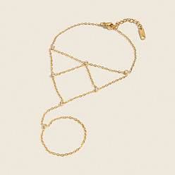 Plaqué 18K Or Véritable 304 Bracelets en acier inoxydable avec pavage de zirconiums cubiques transparents, à maillons ronds et à pampilles, pour femmes, réel 18 k plaqué or, 6.89 pouce (17.5 cm)