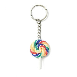 Farbig Handgemachte Polymer Clay Schlüsselanhänger, mit Eisenringen, Lutscher, Farbig, 9.7 cm