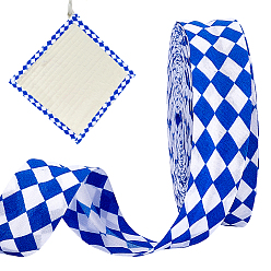 Bleu Foncé Ruban en polyester à motif tartan, accessoires de vêtements, bleu foncé, 1 pouces (24.5~25 mm), environ 24.06 yards (22m)/rouleau