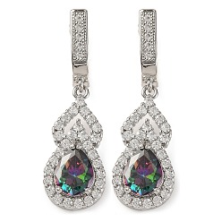 Разноцветный Серьги-кольца из латуни с микропаве и кубическим цирконием в форме тыквы, платина, красочный, 37x11 мм