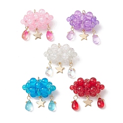 Звезда Подвески из стеклянных бусин и нержавеющей стали, облако прелести, разноцветные, золотые, звезда, 27~27.5x28.5~29x17 мм, отверстие : 3 мм
