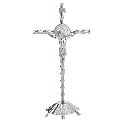 Платина Религиозный распятие из сплава, статуя, украшение для витрины, для украшения рабочего стола домашнего офиса, платина, 111x80x217 мм
