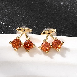 Настоящее золото 18K Серьги-гвоздики из вишневой латуни с микропаве из кубических цирконий, без никеля , реальный 18 k позолоченный, 7.5x8 мм