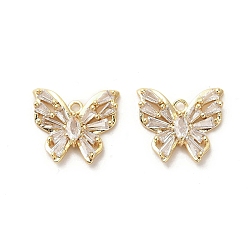 Real 18K Gold Plated Glass Pendants, with Brass Findings, Butterfly, Real 18K Gold Plated, 14x16x3mm, Hole: 1.4mm