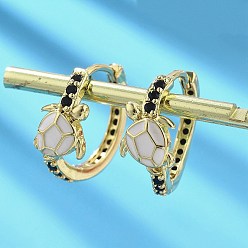 Белый Латунные микро проложить серьги обруча кубического циркония, с эмалью, стойки покрытие, долговечный, без кадмия и без свинца, реальный 18 k позолоченный, черепаха, белые, 18.5x16.5x7.5 мм